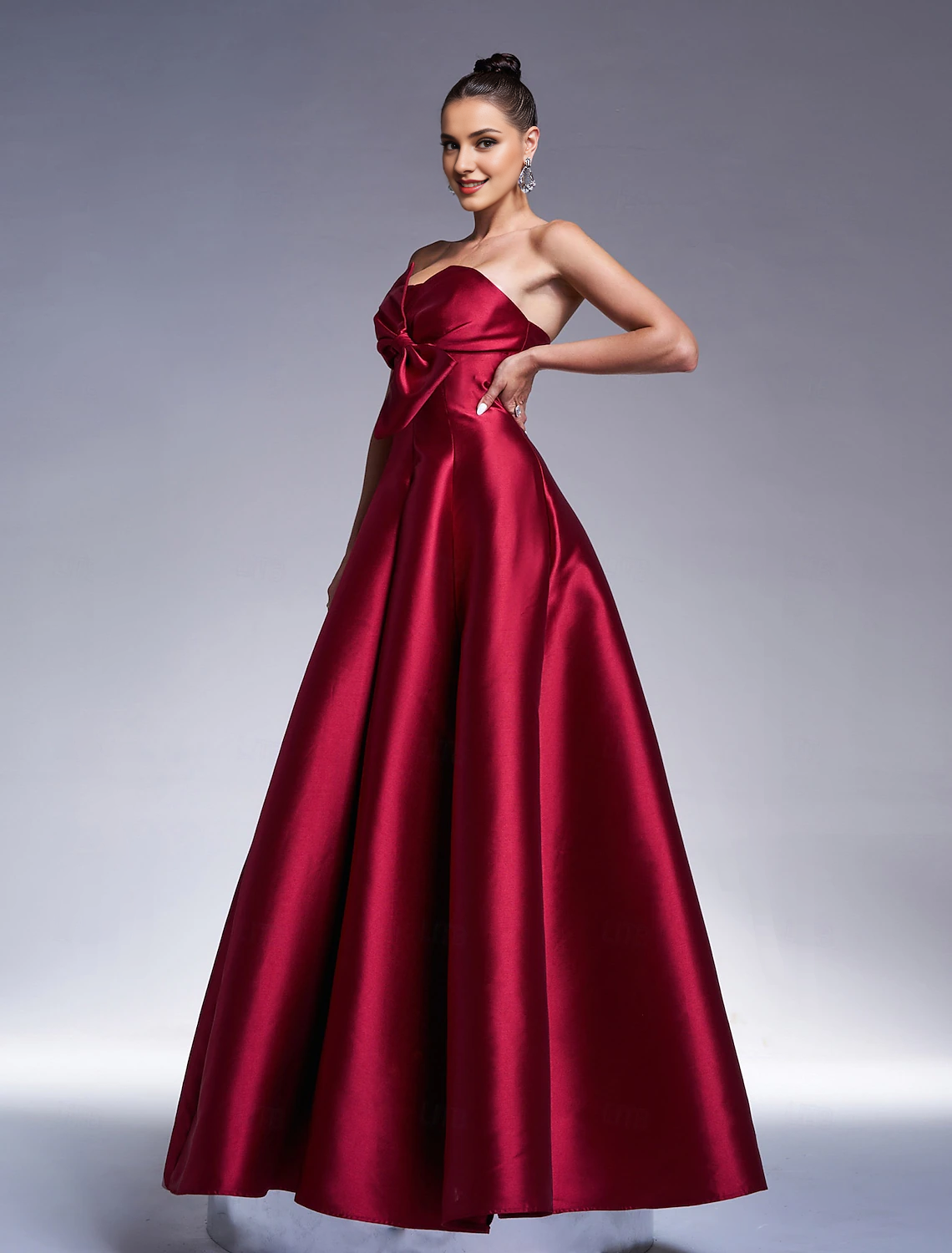 A-line evening gown sparkling dress formal and floor long sleeved strapless satin bow 2026 gowns evening dresses