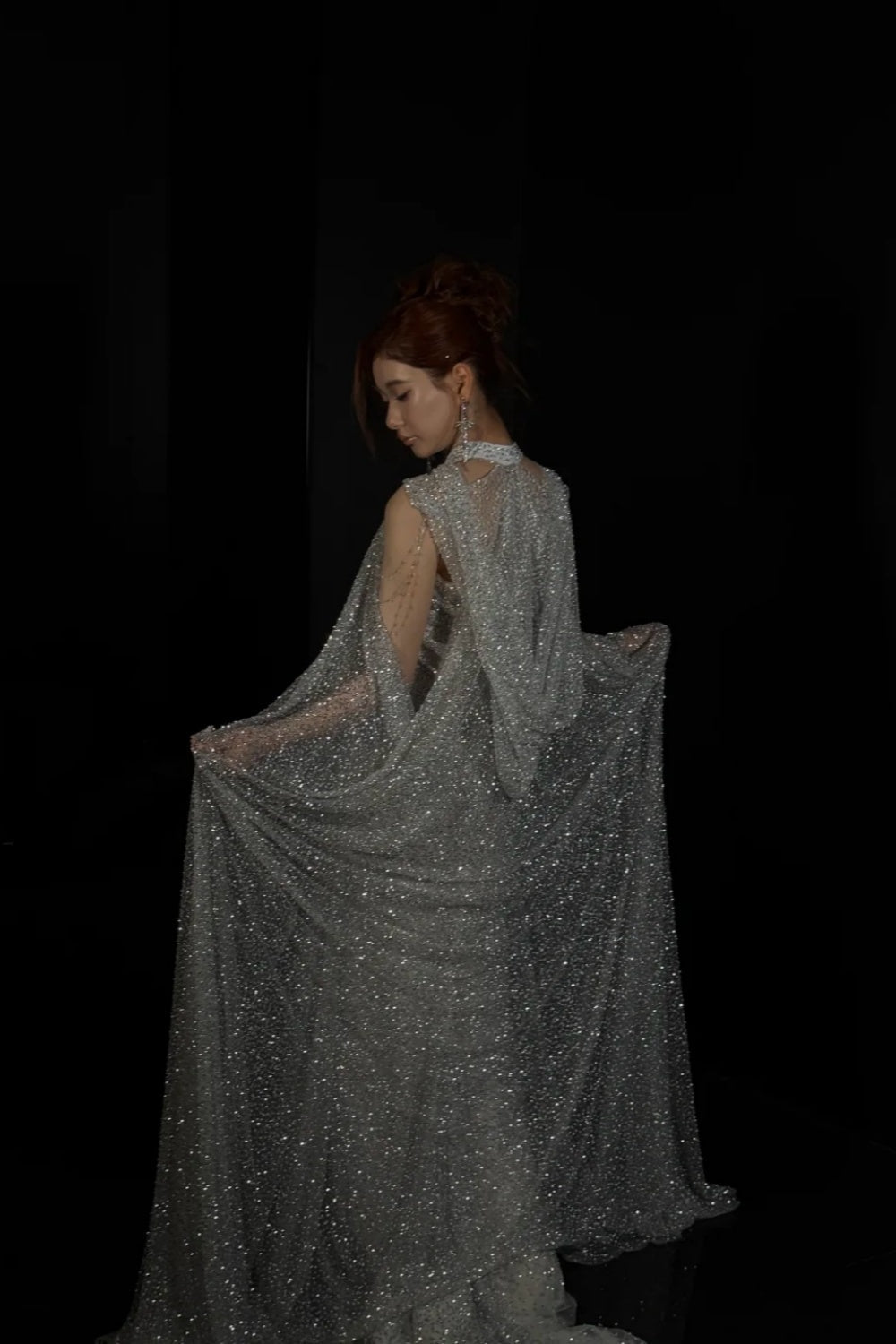 Sparkling and glamorous long evening gown with hood gh6828