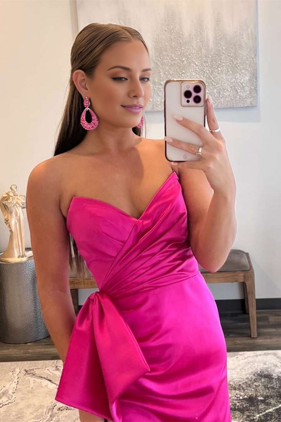 V-neck purple red pleated slit mermaid long dress