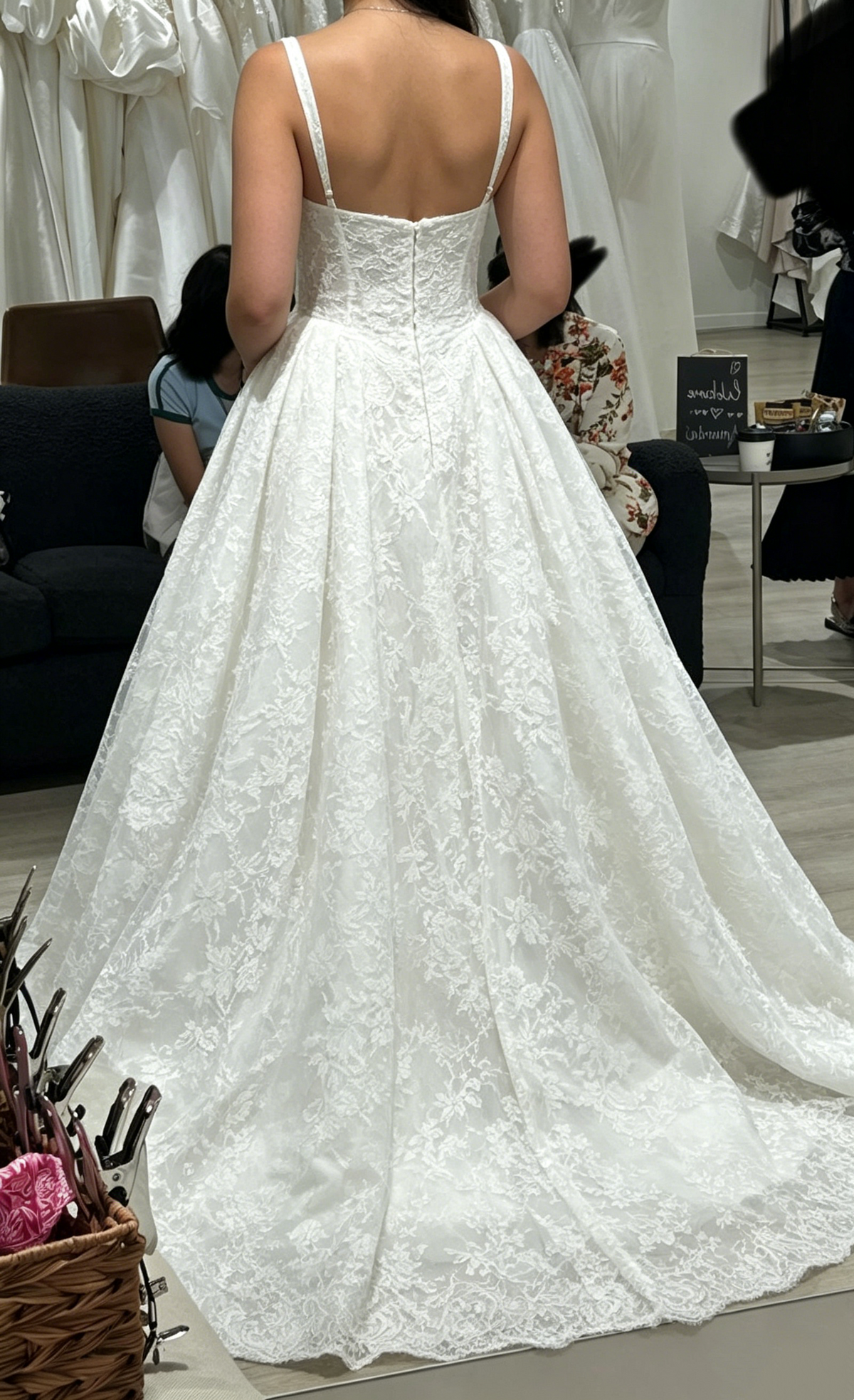 Elegant Spaghetti Straps Lace A-Line Square Neck Floral Wedding Dress TP5929