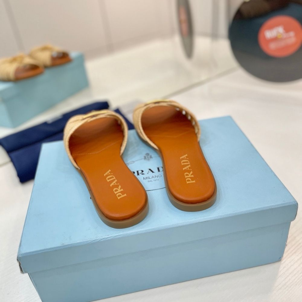 Prada Crochet Slides Cognac Brown