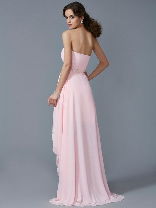 A-Line/Princess Sweetheart Sleeveless Beading High Low Chiffon Homecoming Dresses