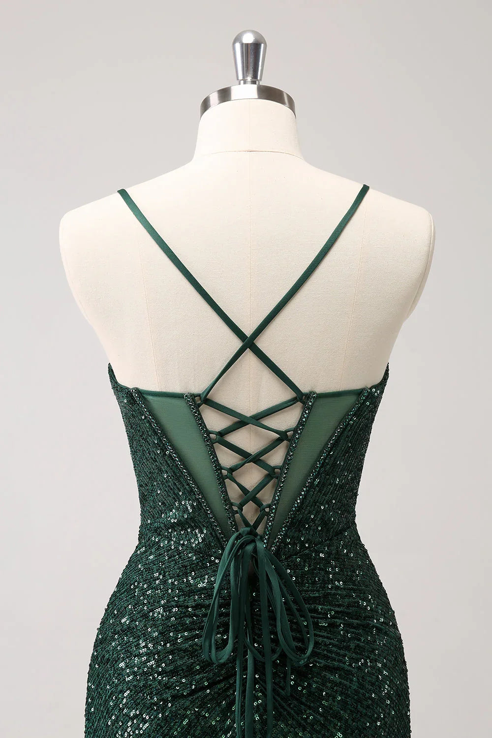 Vintage Dark Green Sequined Design A-line Spaghetti Strap Homecoming Dress TP3454