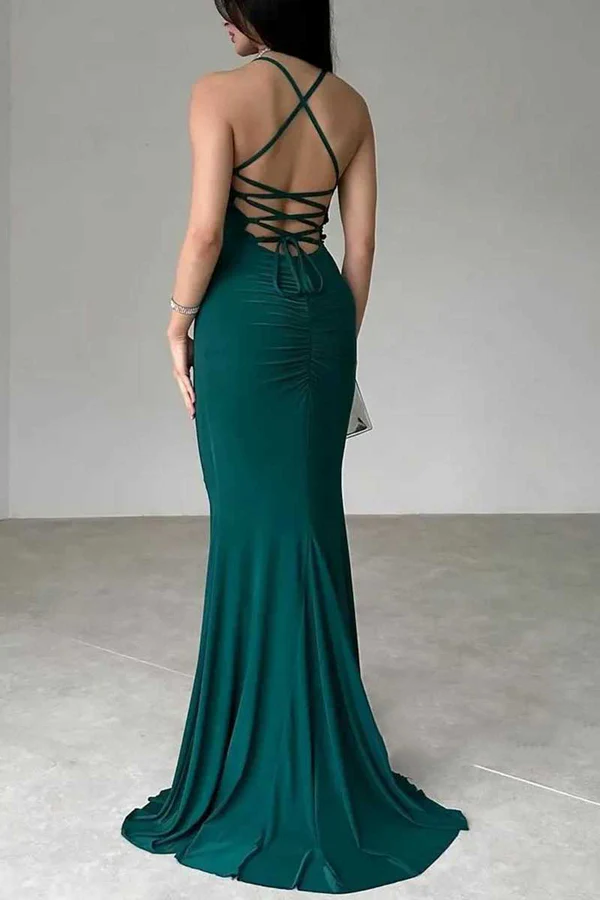 Fitted thin shoulder strap with sleeveless for party and ball evening dress