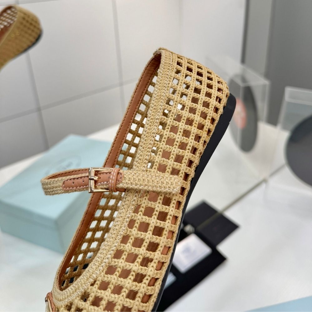 Prada Crochet Ballerinas Beige Brown