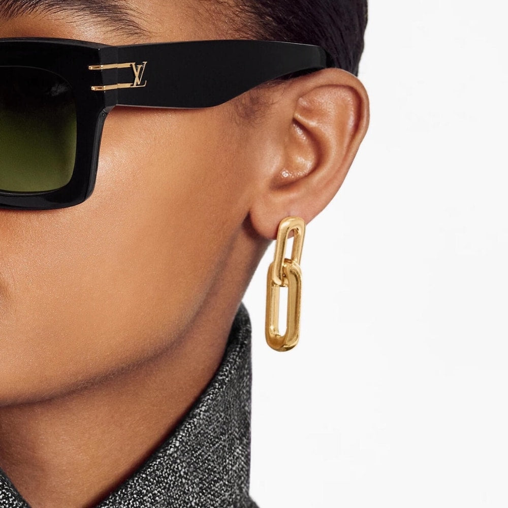 LOUIS VUITTON LV EDGE DOUBLE EARRINGS GOLD MP2990