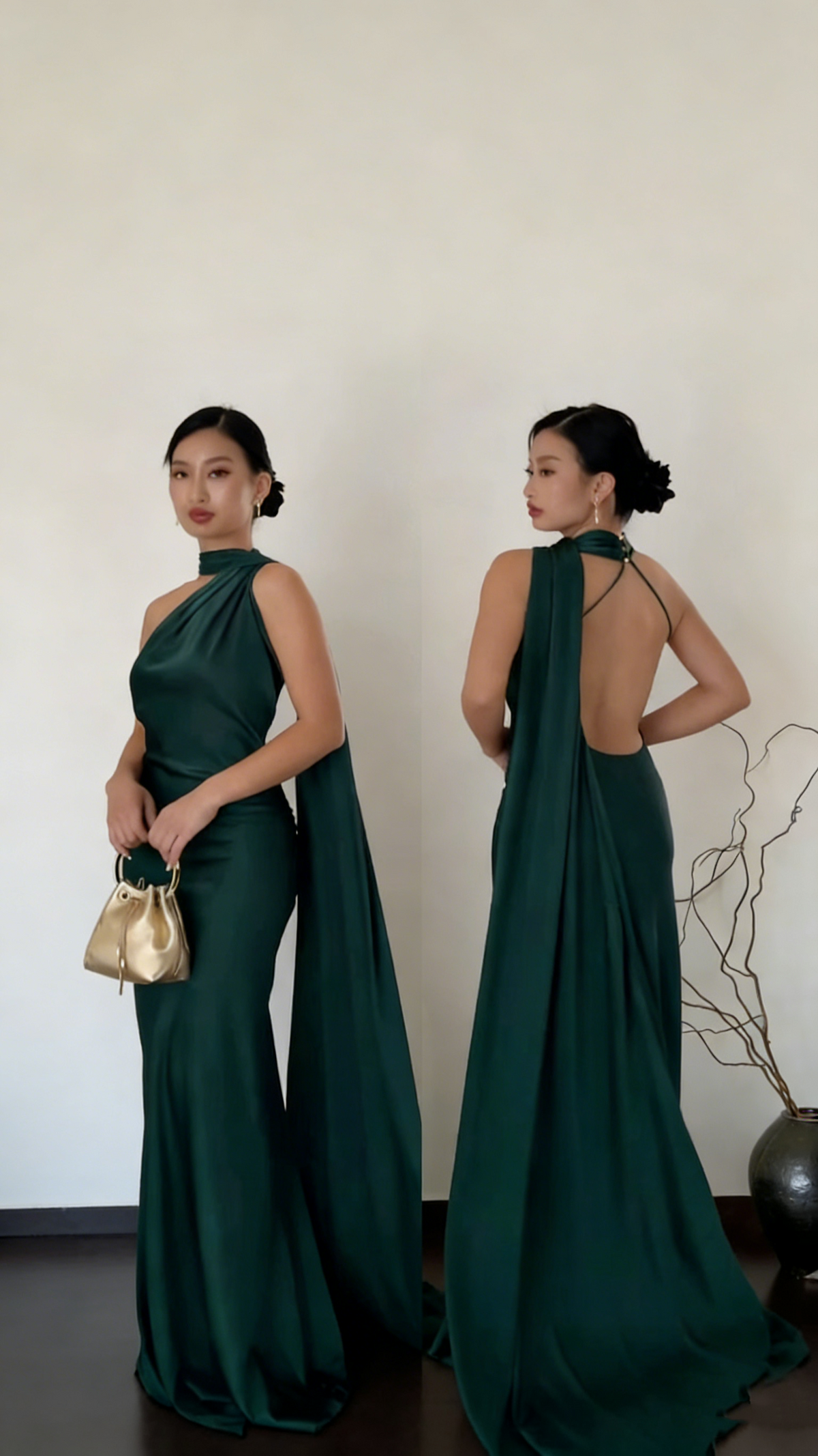 Elegant Halter Dark Green Satin Mermaid Long Party Dress Backless Birthday Prom Gown SP1536