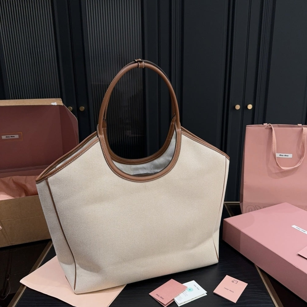MIUMIU IVY TOTE BAG BEIGE AND BRANDY 38CM