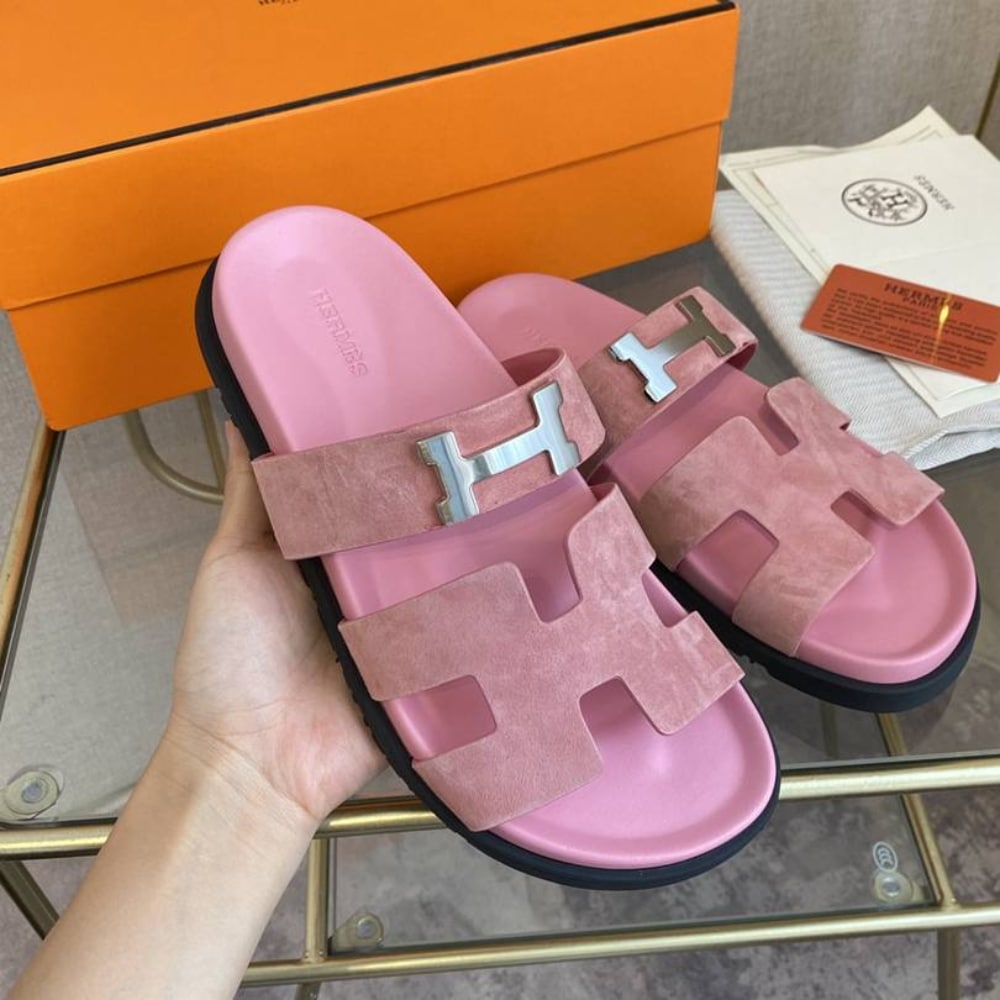Hermes Chypre Sandal H Logo Silver Hardware Pink