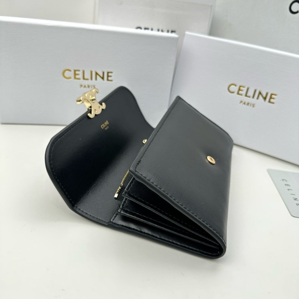 CELINE LARGE WALLET TRIOMPHE IN SHINY BLACK 19CM 10E313DPV 38NO
