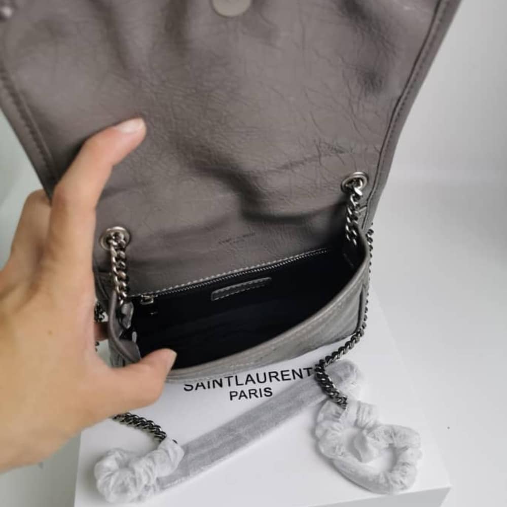 Saint Laurent Niki Vintage Leather Chain Wallet Beige 19Cm