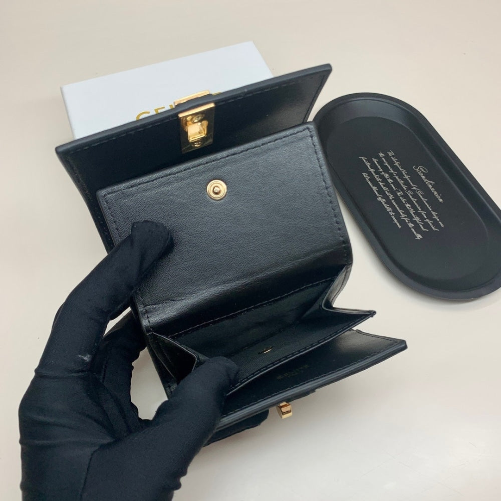 CELINE SMALL TRIFOLD WALLET 16 IN SATINATED BLACK 11CM 10F523CQ7 38NO