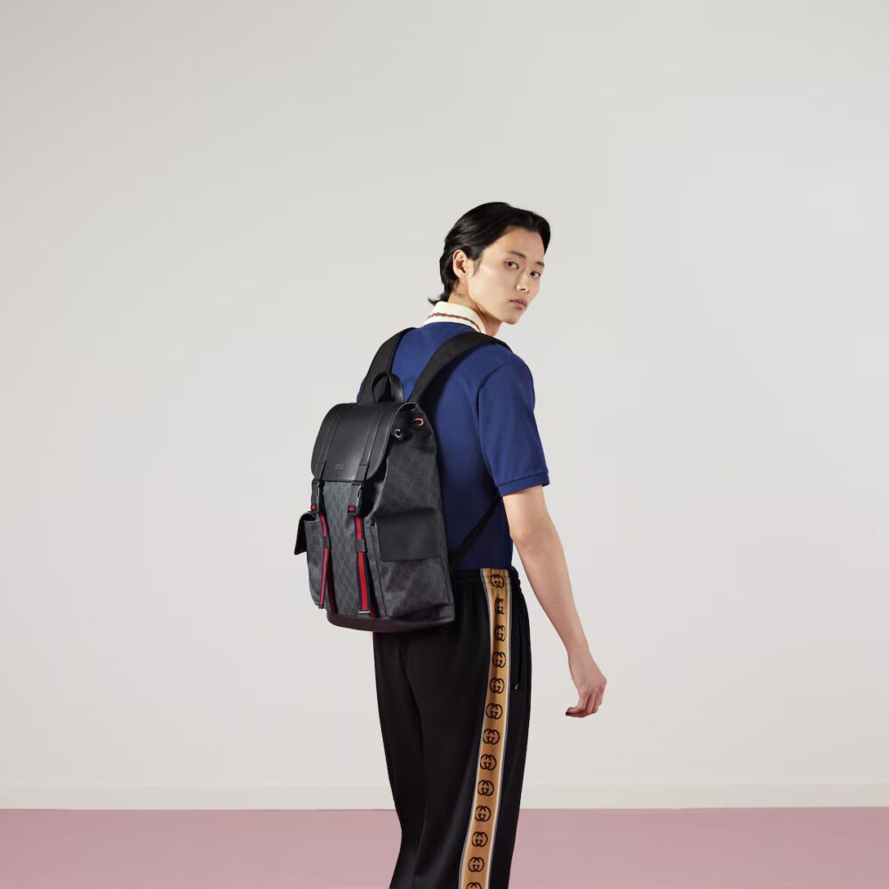Gucci Soft GG Supreme Black Backpack with Blue & Red Web 42cm 495563 K9R8X 1071