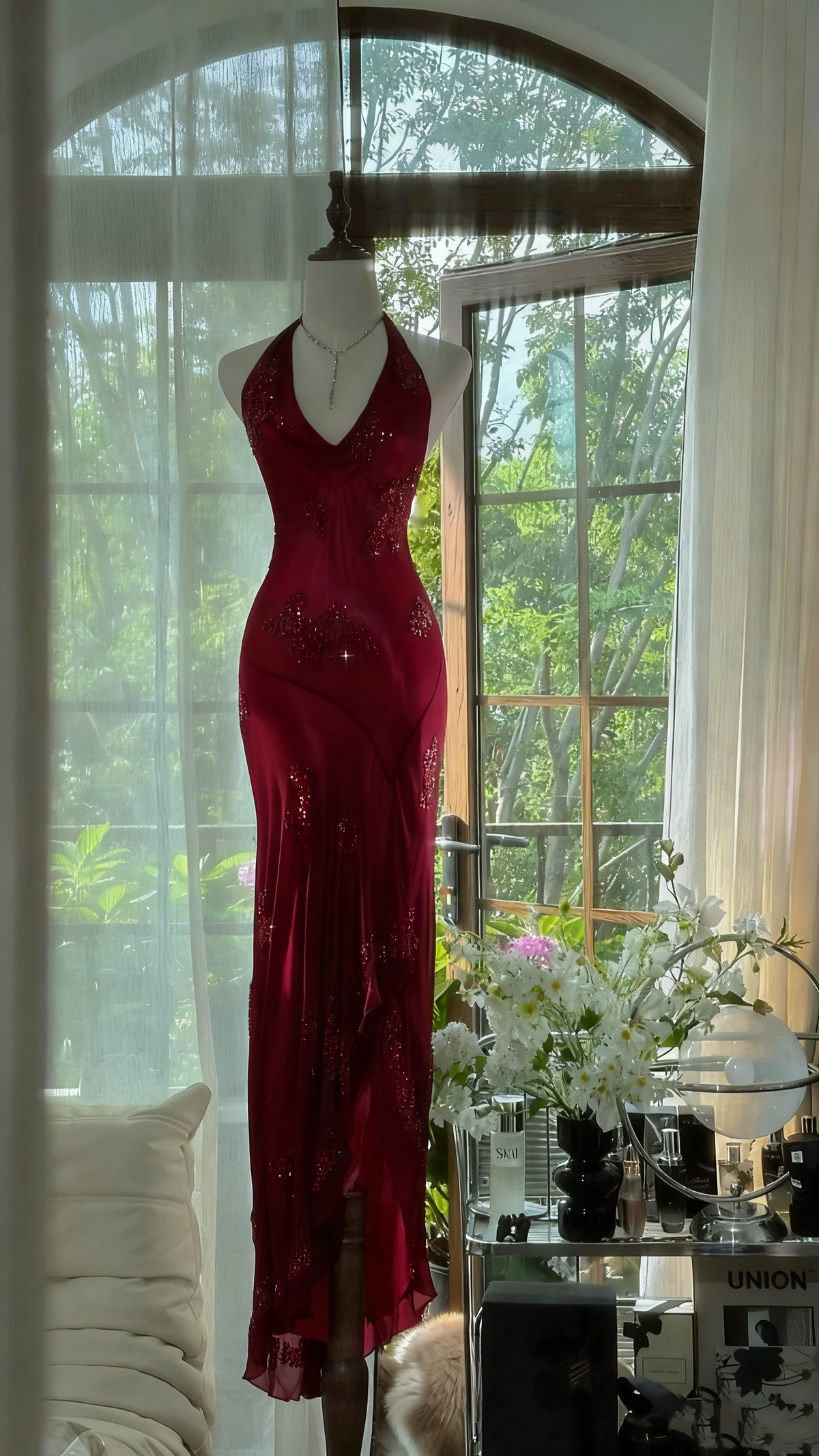 Dark Green Beaded Elegant Long Chiffon Ball Gown Evening Dress Party Dress gh4749