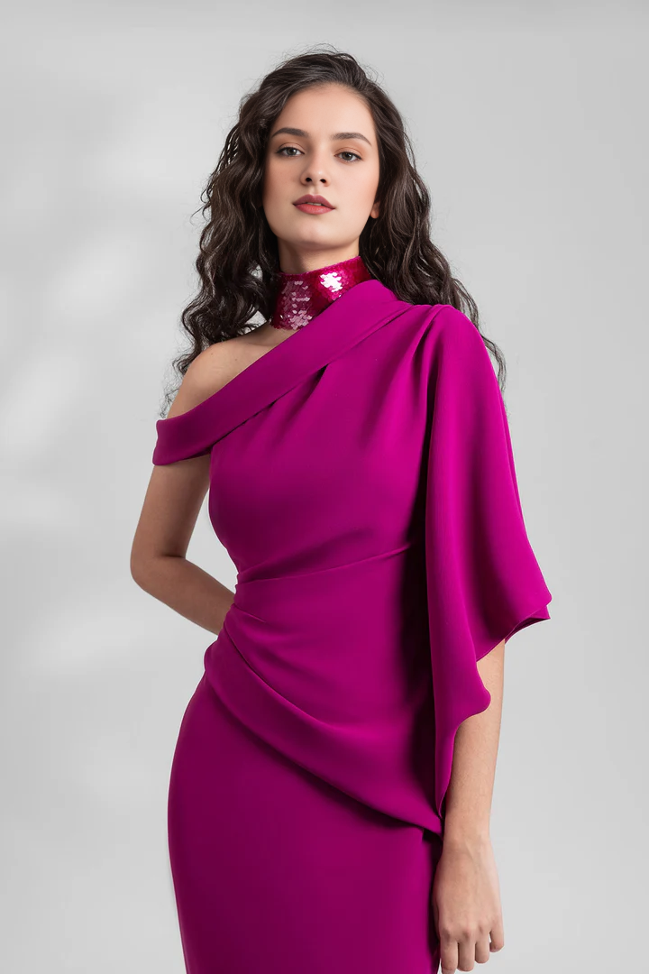 Mermaid/Horn Wedding Guest Dress Elegant Dress Formal Wedding Guest Floor Length Sleeveless One Shoulder Pink Dress Chiffon Wrinkles 2026 Gowns Evening Dresses