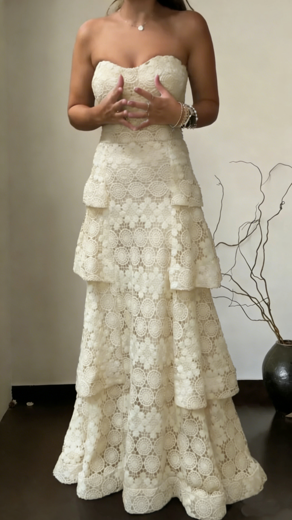 Pretty Strapless Green Lace Layered A Line Long Party Dress Birthday Prom Dress SP1559