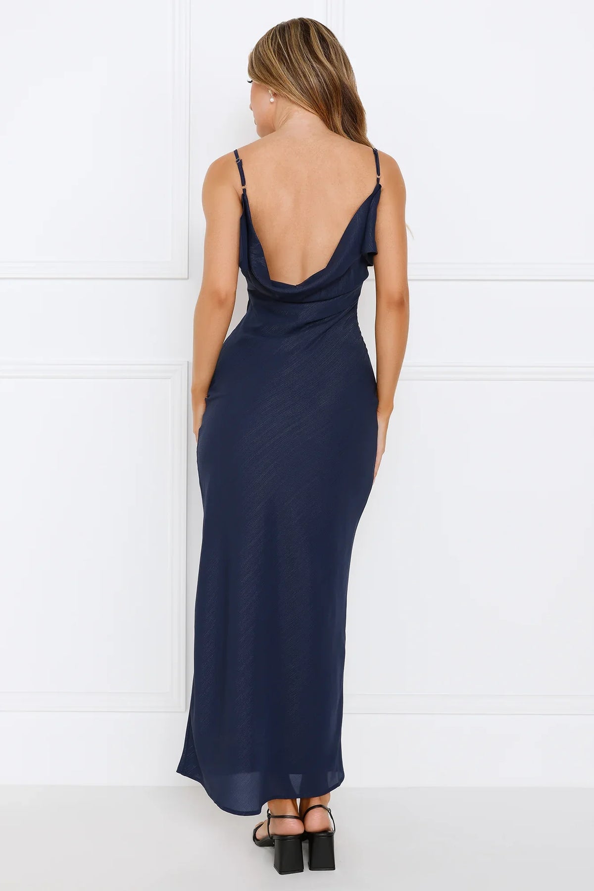 scarf collar satin thin shoulder strap backless and floor length Prom dress