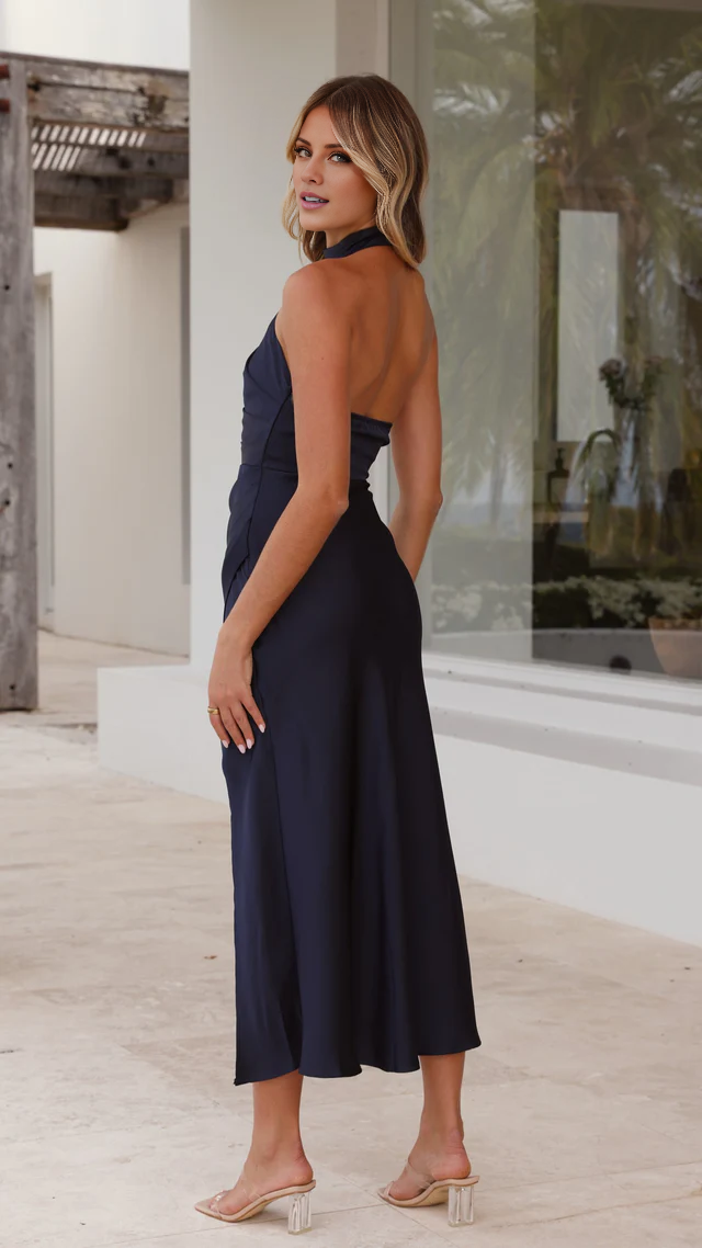 High Neck Hanging Neck Side Split Back and Floor length Prom Dress