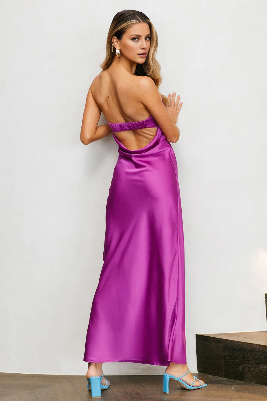 off shoulder collar strapless satin long Prom dress