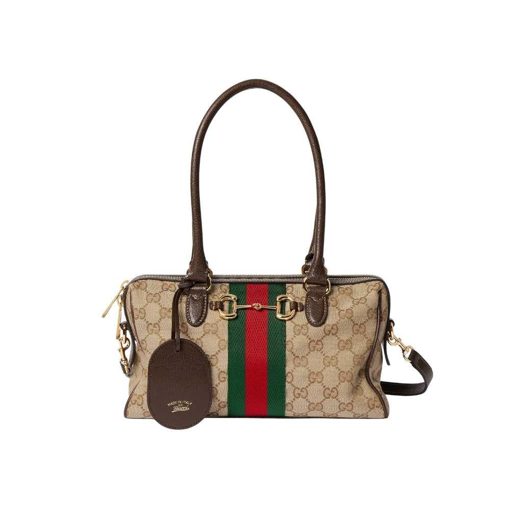 Gucci Borsetto Medium Boston Bag GG Canvas Sand And Brown 28Cm