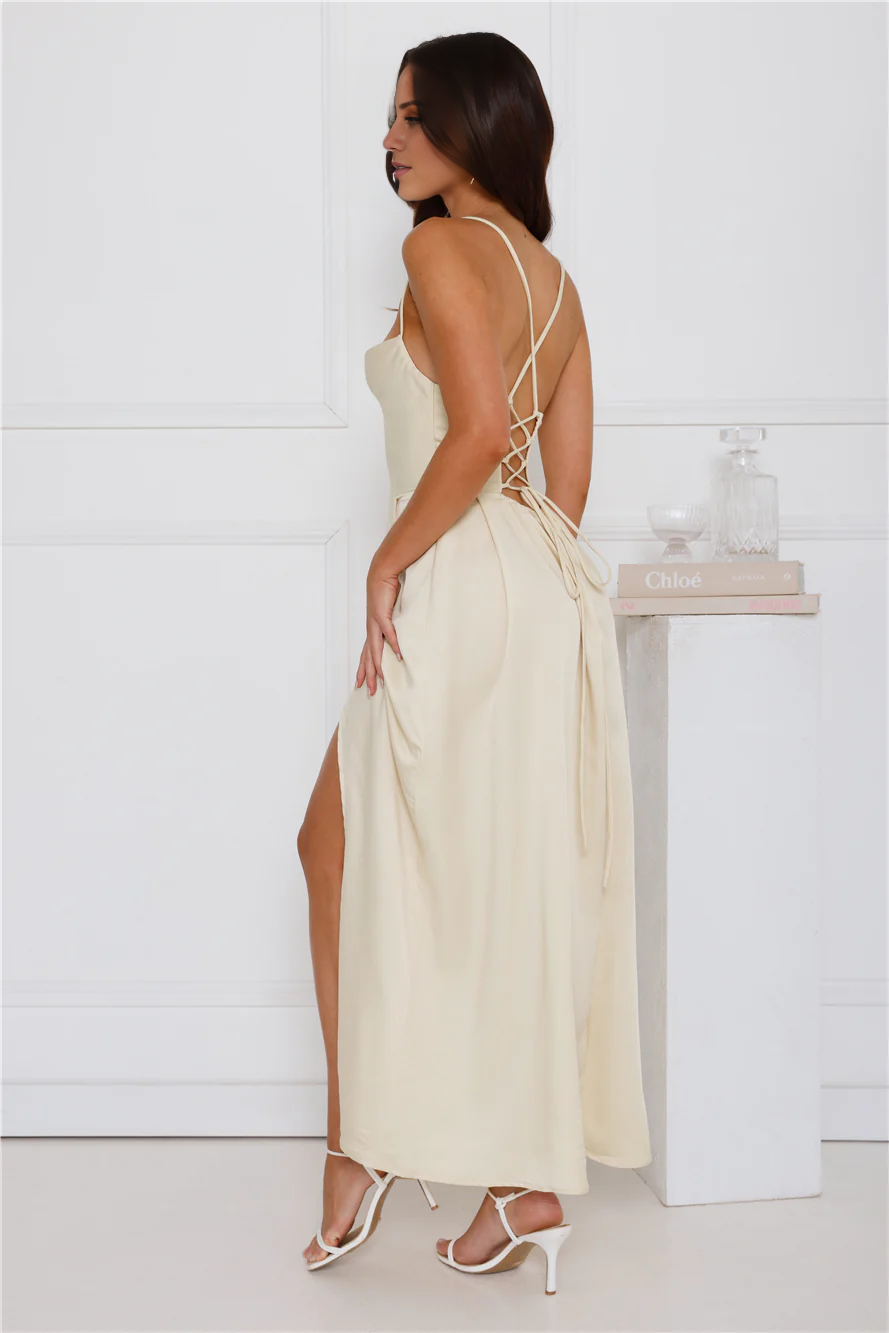 asymmetrical neckline satin exposed back strap side slit long Prom dress