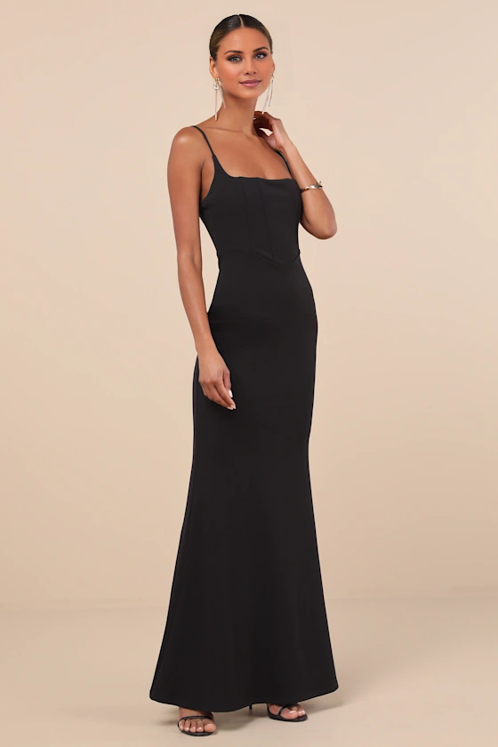 square neckline off shoulder sleeveless thin shoulder strap off back and floor length evening dress