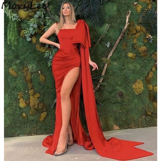 Women s satin slit long gown prom dresses