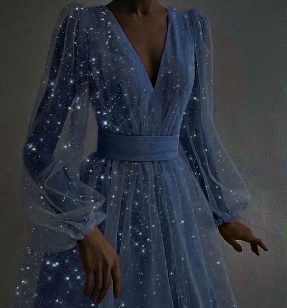 Sparkling Blue Deep V neck Gown Prom Dress