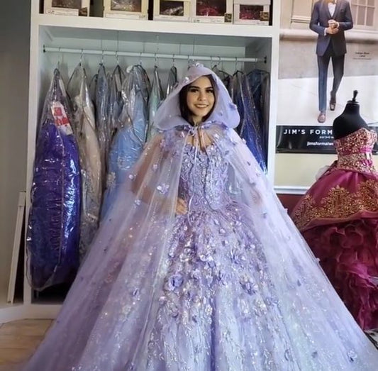 Lavender Princess Quinceanera Dress Ball Gown Lace Appliques Corset Sweet 15 Prom Dresses
