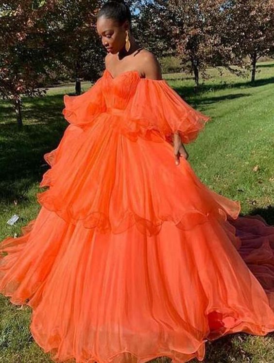 Off The Shoulder Orange Ball Gown Party Dresses