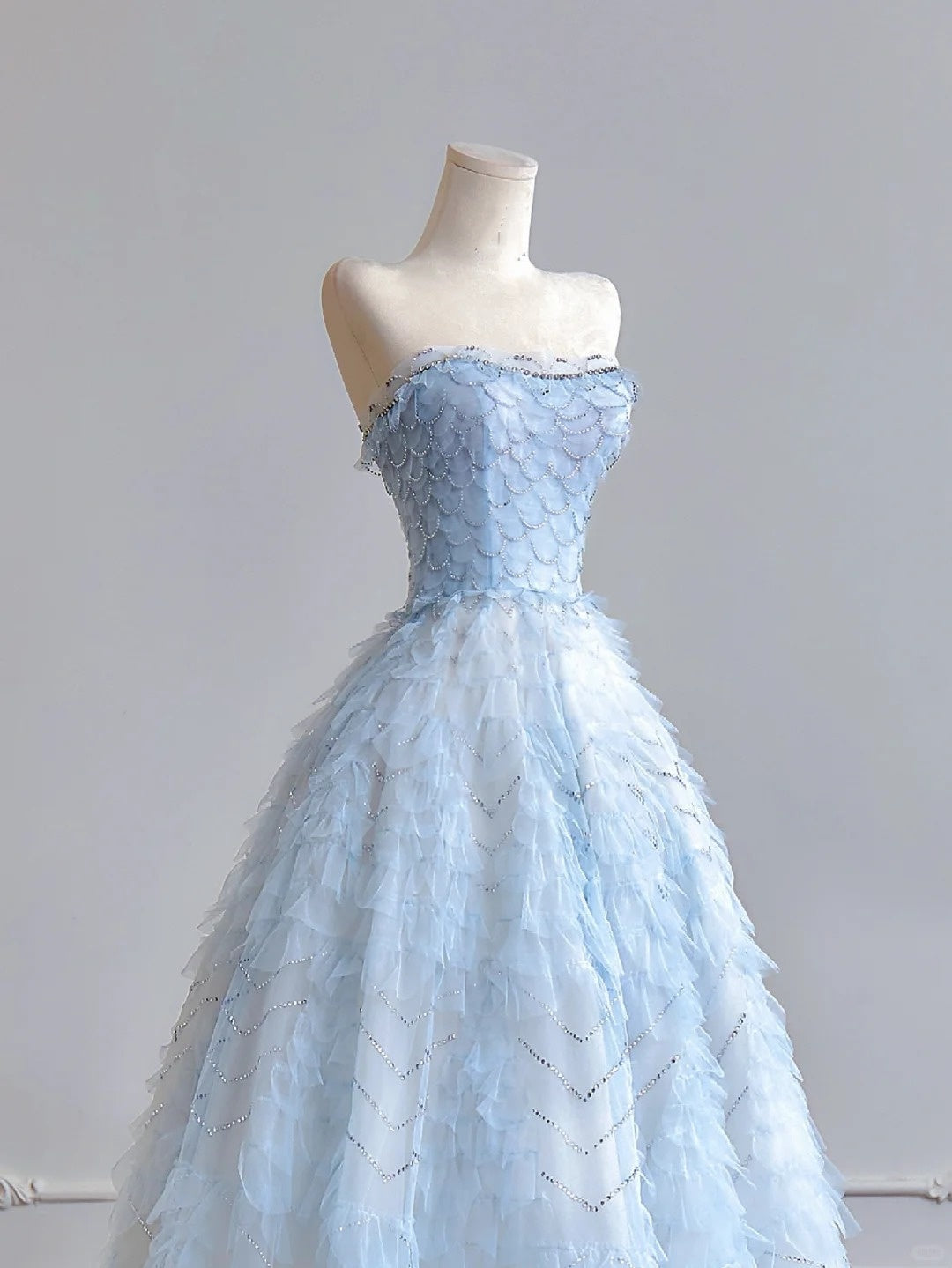 Girlhomeshops--Light blue organza fairy long floor-length tulle prom dress wedding dress gh5487