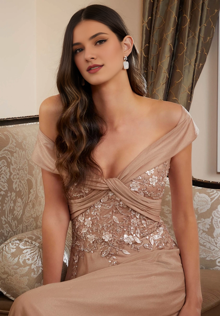 A-line off shoulder collar with bead embroidery tight corset for evening dress
