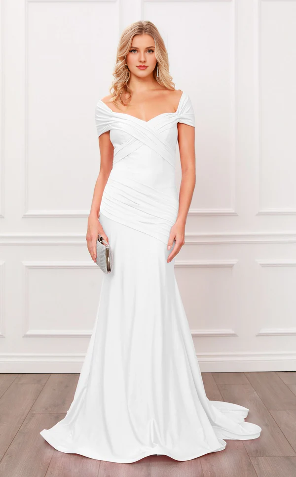 Mermaid short sleeved backless tight corset and floor length evening gown