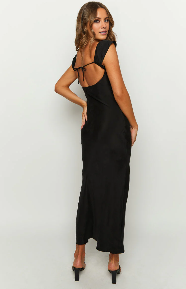 - Heart neckline short sleeved back tie with side slit long Prom dress