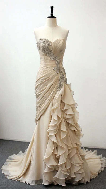 girlhomeshops-Divine Exquisite Applique Elegant Mermaid Slim-Fitting, Off-The-Shoulder, Long, Floor-Length Tulle Ball Gown, Formal Wedding Dress gh5973
