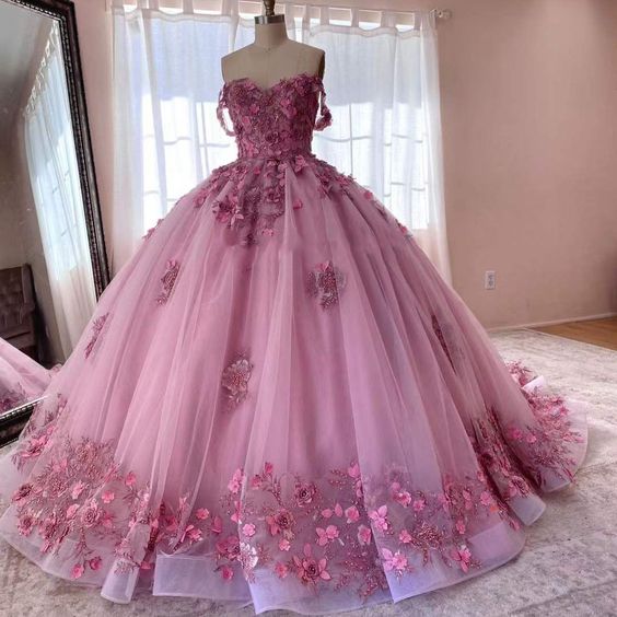 Pink Ball Gown Prom Dresses Long Evening Dresses