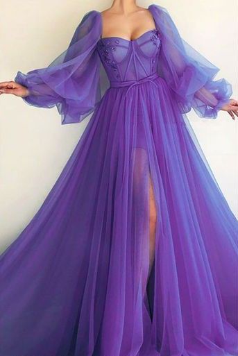 Purple Tulle Prom Gown, Elegant Long Formal Dress fg1282