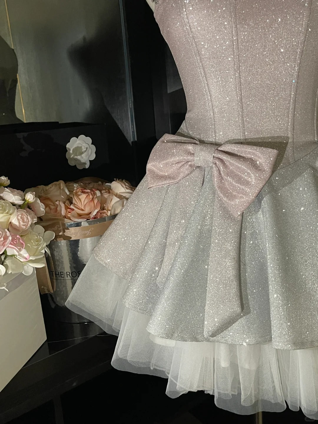 Pink Sparkle Princess Barbie Short Satin Homecoming Dress Prom Gown gh4631