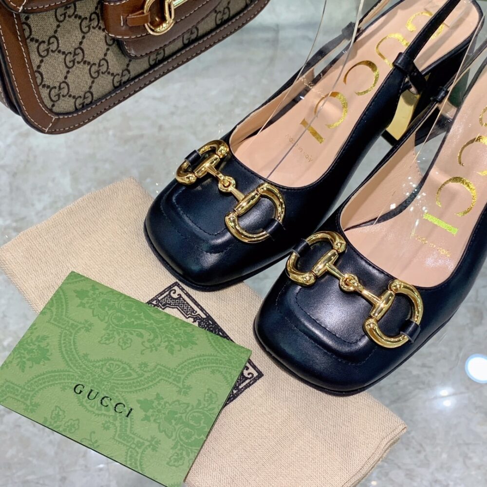 Gucci Women’S Mid Heel Slingback With Horsebit Black 643892 C9D00 1000