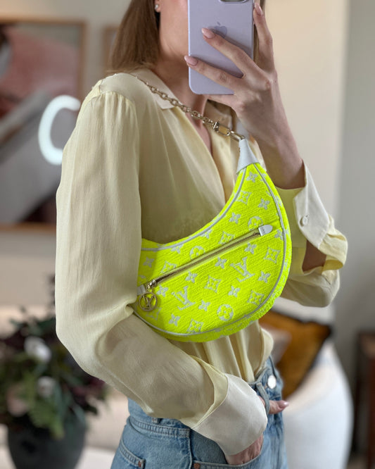 *HOT* Louis Vuitton Neon Yellow Jacquard Monogram Loop Bag with Champagne Gold Hardware