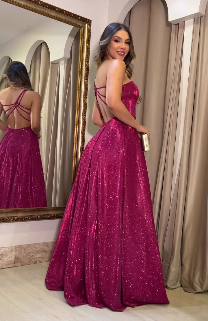 Sparkly One Shoulder Satin Sequin A Line Long Party Dress Hot Pink Evening Gown