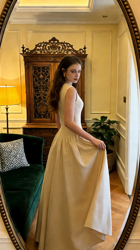 Brown sleeveless fitted long ball gown R8583