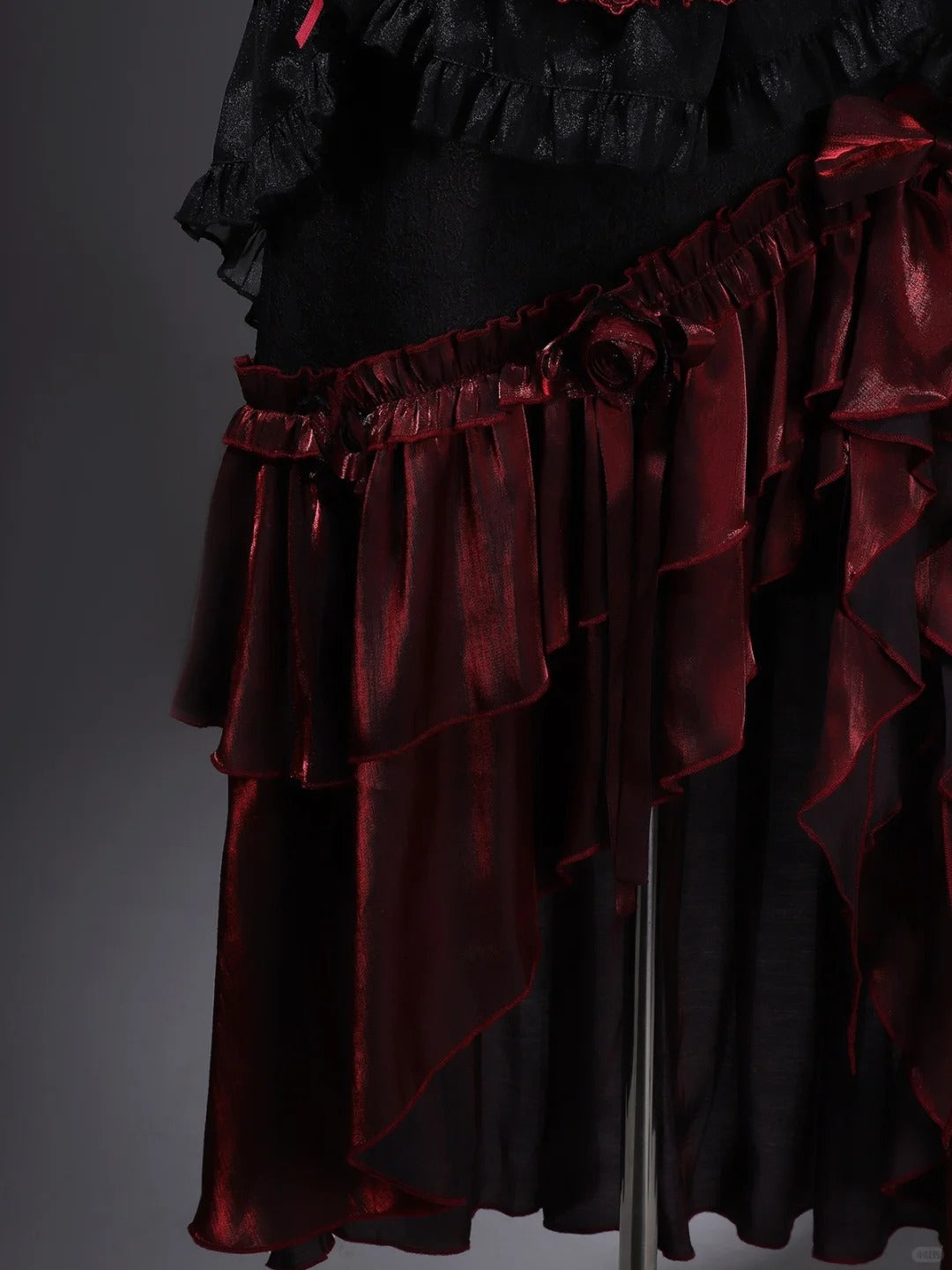 Girlhomeshops-Black red elegant long corset tulle prom dress evening gown gh5345