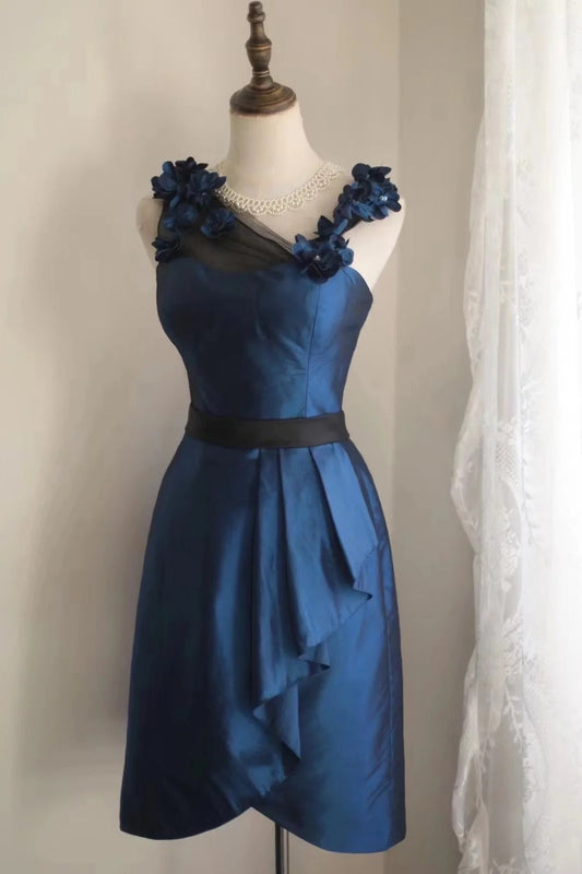 Blue floral short satin homecoming dress birthday party dress small orchid gh4304