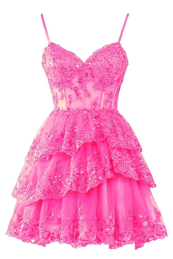 Spaghetti Straps Lace Tulle Homecoming Dresses 2024 Short Applique Corset Tiered Formal Party Gowns