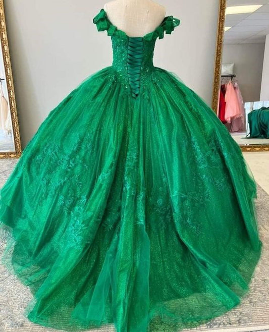 Green Quinceanera Dresses Sweet 16 Dresses Ball Gown Applique Tulle Birthday Gowns