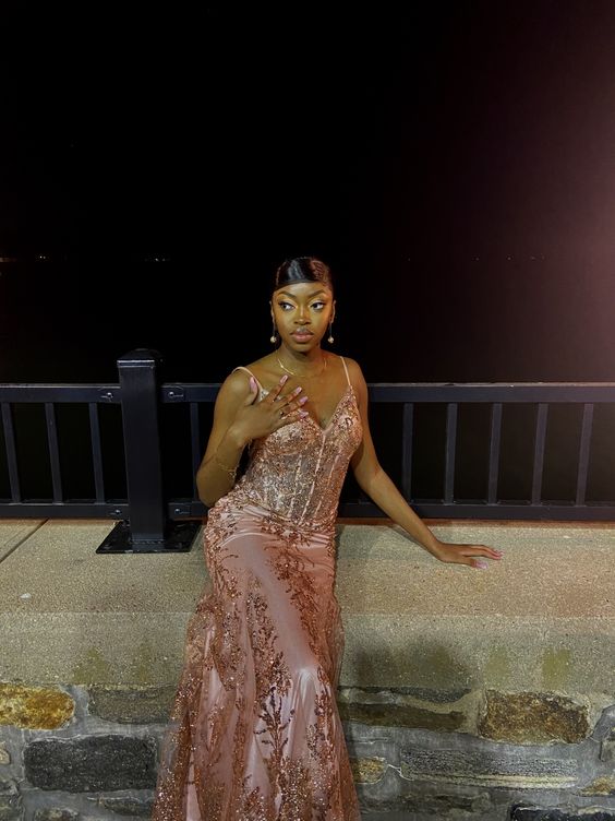 Rose Pink Mermaid Evening Dress 2024 Long Formal Prom Gowns