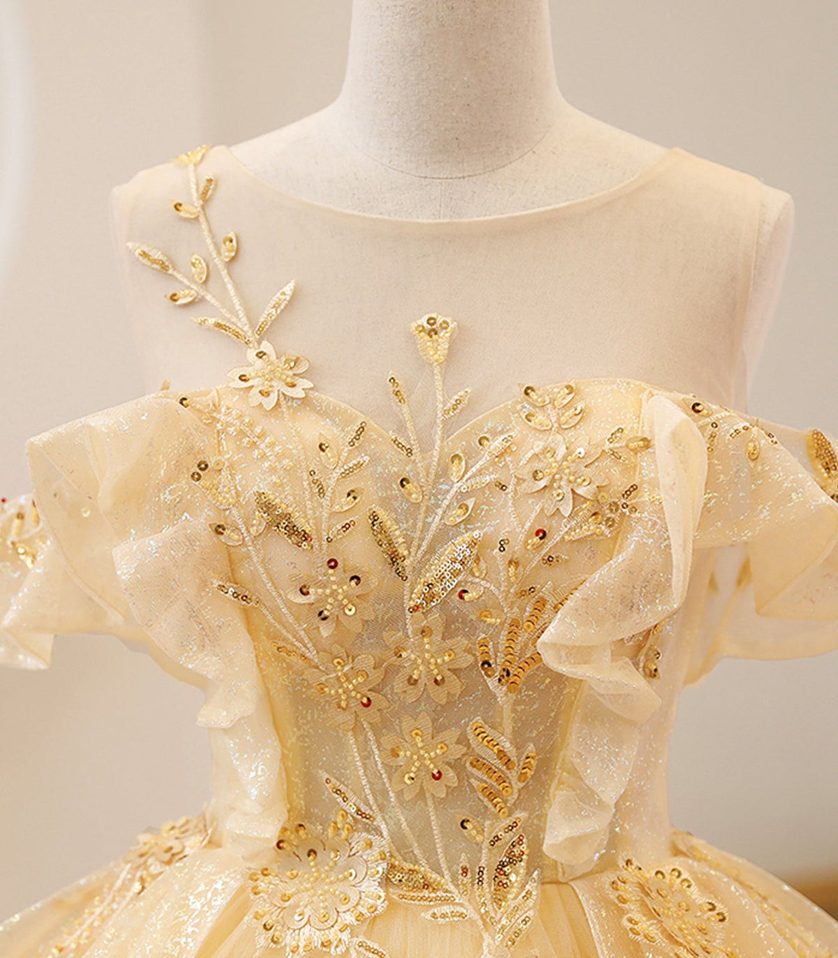 YELLOW BALL GOWN BEADED SWEET 16 DRESS YELLOW LONG PROM DRESS FORMAL DRESS