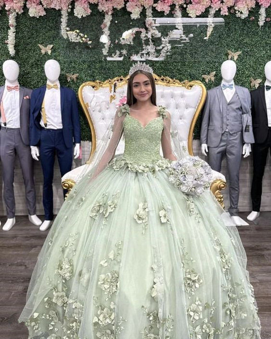 Light Green Ball Gown Quinceanera Dresses High Quality 15 Party Dresses 3D Flower Princess Quinceanera Dresses