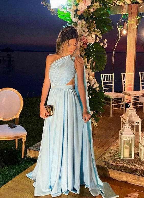 Long Evening Dress with Streamer A Line Formal Party Gown